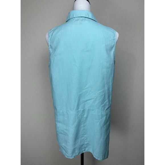 Anthropologie For Cynthia By Cynthia Rowley 100% Linen Sleeveless Top L Aqua - Picture 5 of 14